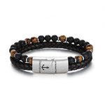 Pulseira Preto Praia Cabedal Onyx & Olho de Tigre