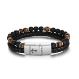Pulseira Preto Praia Cabedal Onyx & Olho de Tigre