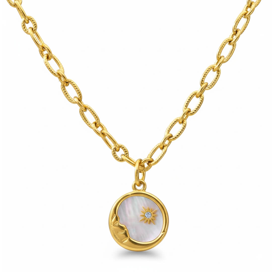 Colar Marsella Sol e Lua (Banhado a Ouro 18K)