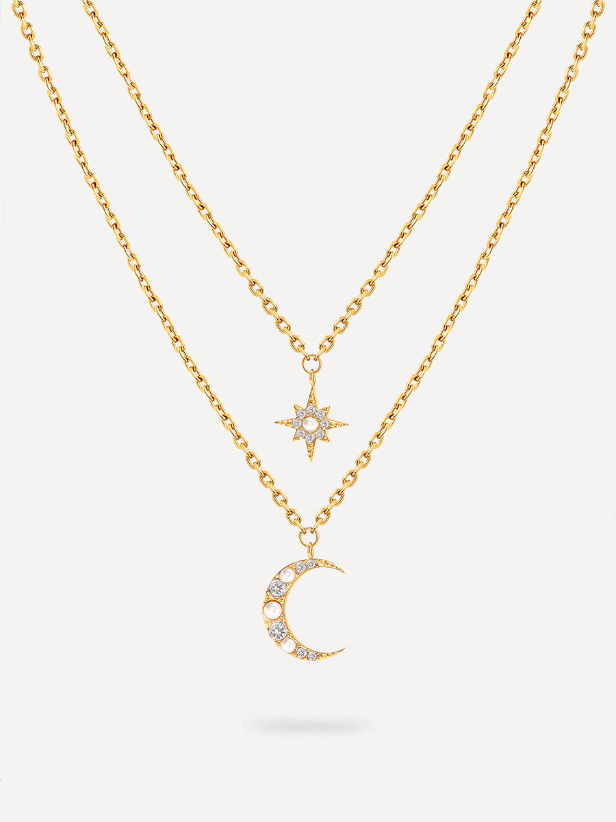 Colar Fases da Lua e Estrela de Camada Dupla
