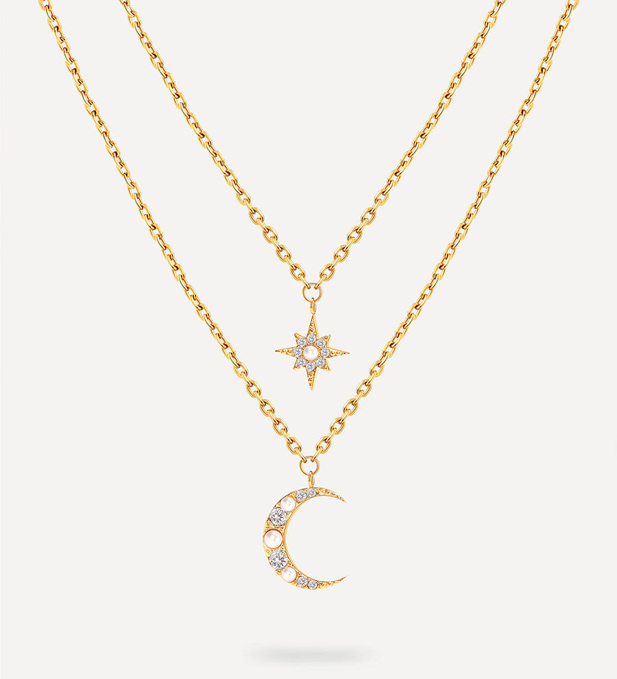 Colar Fases da Lua e Estrela de Camada Dupla