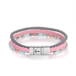 Pulseira Pellworm 2 Cabedal Corda Náutica Rosa Jade Quarz Kristall & Vermelho Netz Jaspis