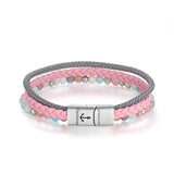 Pulseira Pellworm 2 Cabedal Corda Náutica Rosa Jade Quarz Kristall & Vermelho Netz Jaspis