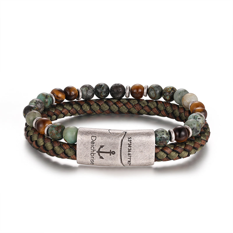 Pulseira Playa Praia Tau Cabedal African Turquoise & Olho de Tigre